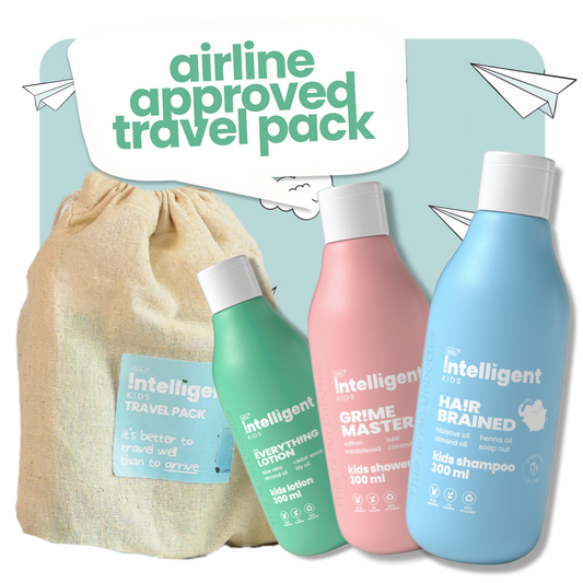 Airline Approved Travel Pack for Kids - Convenient and Compact Skincare Bundle Featuring Everything Lotion, Grime Master Kids Shower Gel, and Hair Brained Kids Shampoo - Perfect for Gentle Cleansing, Moisturizing, and Nourishing Children's Skin and Hair While Traveling - Ideal for Air Travel with TSA-Approved Sizes - Natural and Safe Skincare Products for Kids on the Go