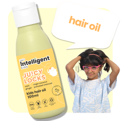 A nourishing hair oil formulated for children. This unique blend of botanical ingredients offers various benefits for young hair. Mint and ginger promote a refreshing sensation and stimulate the scalp, while virgin coconut oil provides deep conditioning. Activated charcoal helps in maintaining a clean scalp environment. Altogether it fights dandruff, boosts scalp and hair health.
