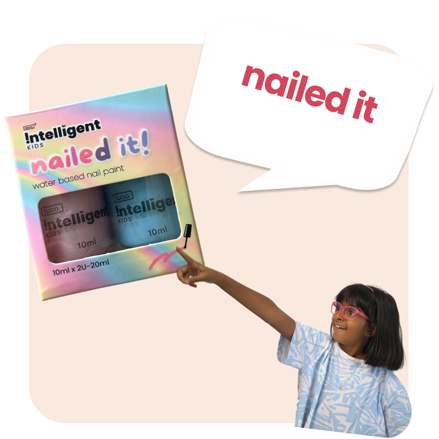 Tuco Intelligent Kids Nailed It! Natural Water-Based Nail Paint in Two Fun Shades - Saffron, Almond, and Calamine Ingredients - Safe and Non-Toxic Nail Polish for Kids - Perfect for Delicate Little Fingers - Promotes Creativity and Fun"
