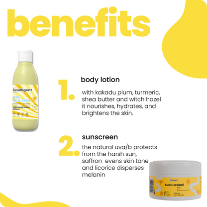 Does your child’s skin look dull and tanned from outdoor play? Discover the Tuco Kids Bright Skin Kit, crafted for kids aged 3-15. Includes Kakadu Plum Lotion to hydrate and smooth skin, and SPF 50 Saffron Face Cream to protect and brighten. Safe for sensitive skin, free from parabens, SLS, and harsh chemicals. Say hello to radiant, even-toned skin!


