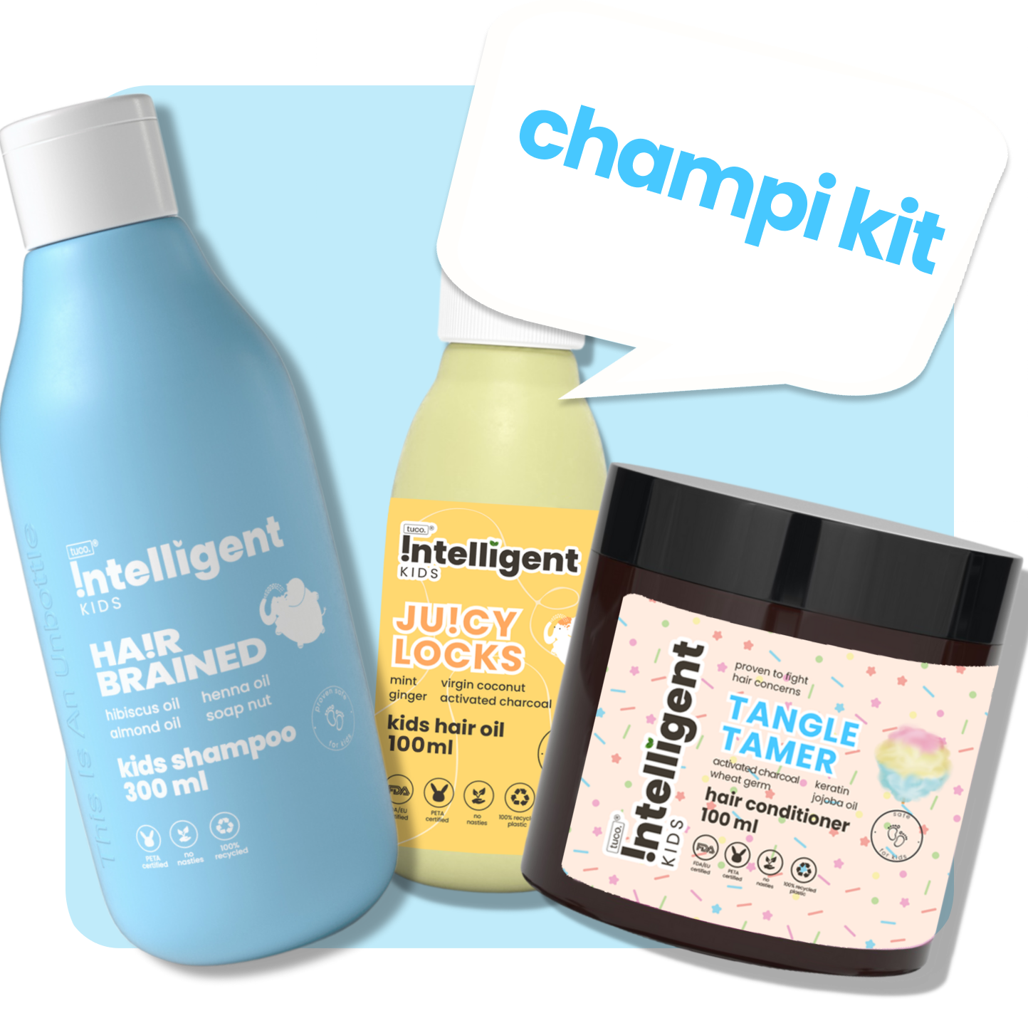 Tired of adult hair products leaving your child’s scalp itchy and hair tangled? Discover the Tuco Intelligent Champi Kit for kids aged 3-15! Includes Hair Brained Shampoo for gentle cleansing, Juicy Locks Hair Oil to nourish and strengthen, and Tangle Tamer Conditioner to smooth tangles and add volume. Free from SLS, Parabens, and Phthalates, it keeps hair soft, shiny, and manageable naturally!







