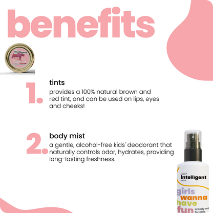 The Tuco Beetroot Tint & Mist Gifting Pack is the perfect 2-in-1 freshness duo for kids aged 3+. Enriched with Beetroot and Aloe Vera, it hydrates, refreshes, and adds a natural glow. The alcohol-free mist is free from hormone disruptors and harsh chemicals, making it safe, cruelty-free, and perfect for gifting little ones!







