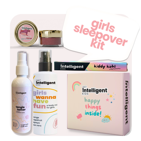 Girls Sleepover Kit: Kajal 0.3g + Beetroot Tint 10g + Body Mist 100ml + Hair Detangler 100ml