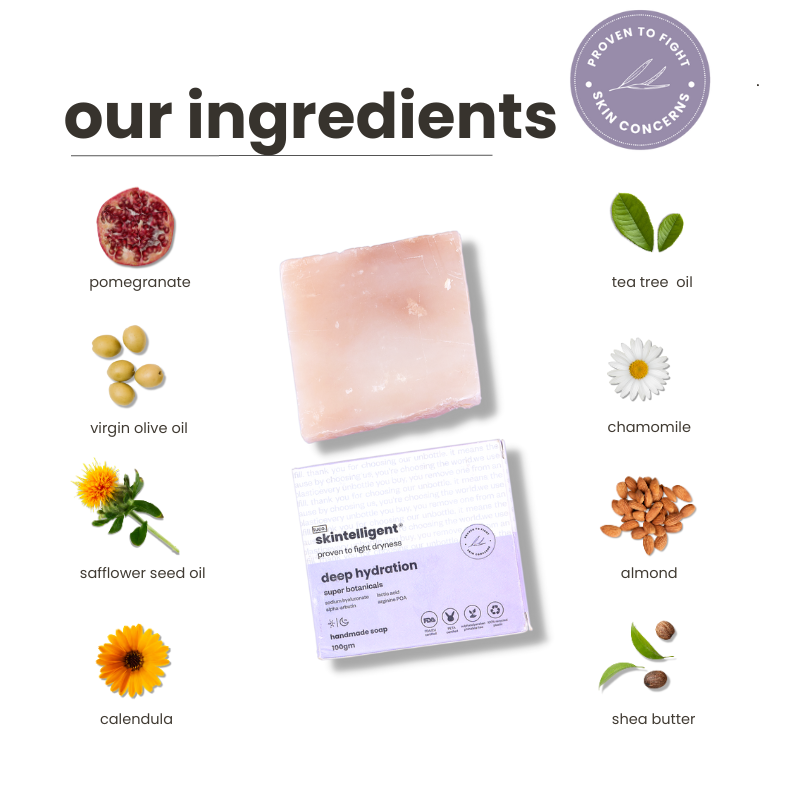 Intelligent Skincare  Buy effective and safe Tuco Intelligent Hydration soap 100g  . Contains the goodness of pomegranate, virgin olive oil, calendula