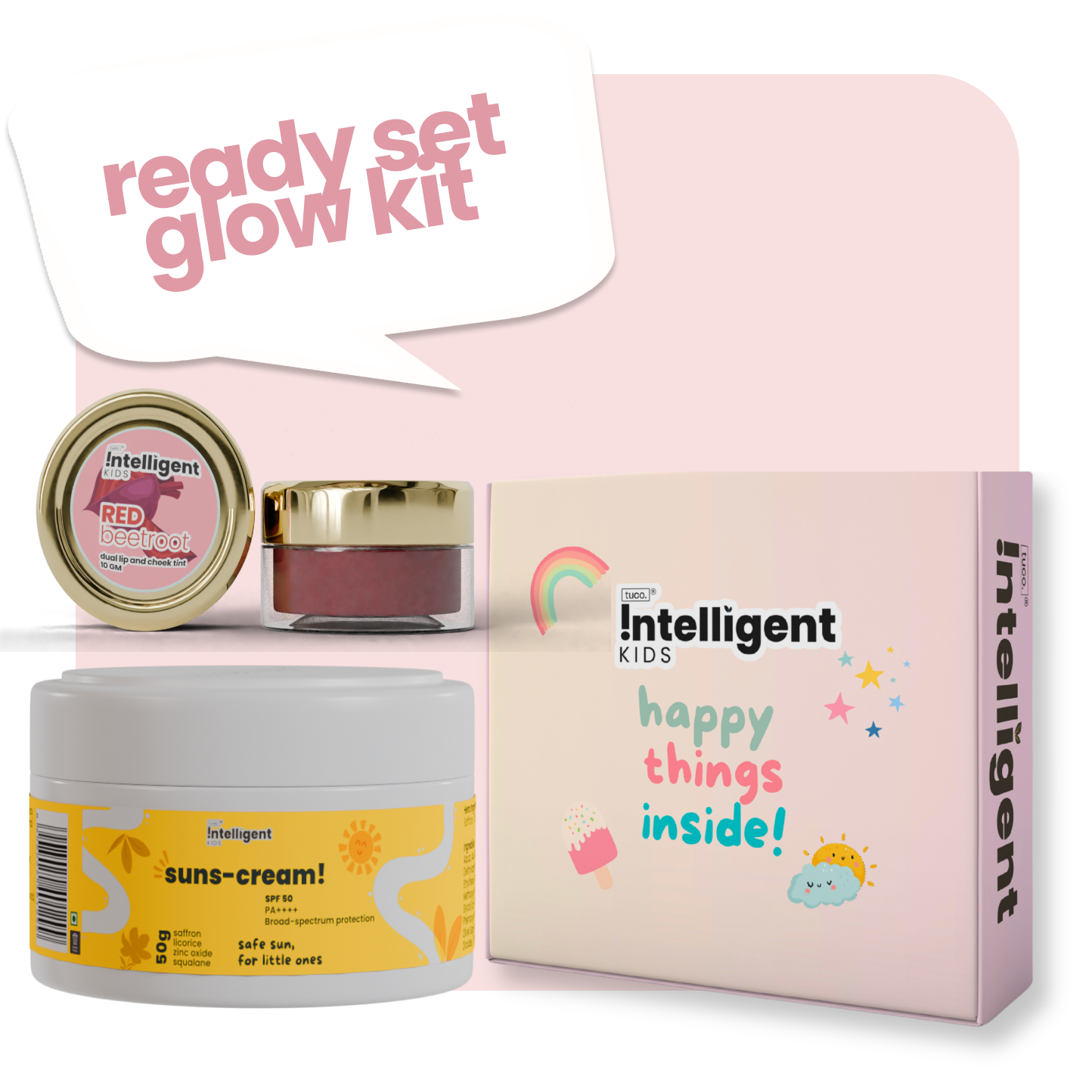 Give your child gentle care and natural protection with the Tuco Kids Ready Set Glow Kit, perfect for kids aged 3+. Includes a Beetroot-Based Lip & Cheek Tint for a natural glow and a Face Cream with SPF 50 for sun protection and hydration. Safe, effective, and ideal for healthy, glowing skin every day!







