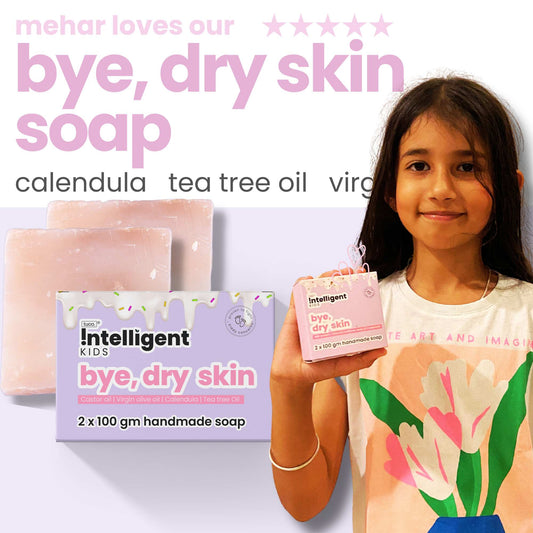 TuCo Intelligent Kids Quench & Drench Soap for Dry Skin with Pomegranate, Shea Butter, Kokum Oil, Almond Oil, Coconut Oil, and Castor Oil. A nourishing soap designed to hydrate and soothe children's dry skin. This soap is formulated to provide moisture and relief to dry skin. Pomegranate offers antioxidants, shea butter and kokum oil provide deep hydration, and almond, coconut, and castor oils contribute to nourishment.