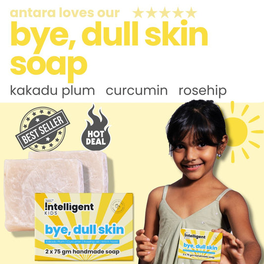 Tuco Intelligent Bye, Dull Kin Soap : An enriching soap for kids with dull skin, infused with the goodness of Kakadu plum, olive oil, coconut oil, and turmeric. Kakadu plum provides potent antioxidants to rejuvenate skin, olive oil deeply moisturizes, coconut oil soothes and protects, while turmeric helps brighten and even out skin tone. Nourish and revitalize their skin naturally!