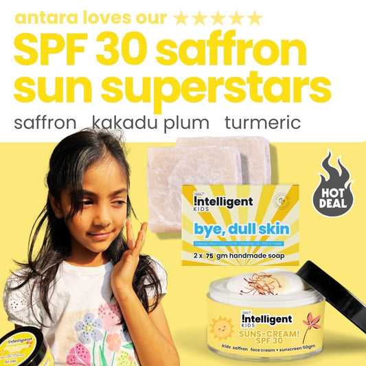 Saffron Sun Superstars : Bye Dull Skin Soap 150g + Saffron Sunscreen 50g- special price