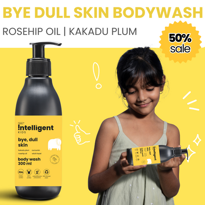 Dull skin body wash for kids enriched with skin-brightening Kakadu plum, dark spot-reducing Liquorice Root, moisture-capturing Safflower seed oil, nourishing Witch Hazel, and pigmentation-treating Rosehip Oil. Perfect for brightening and hydrating young skin.