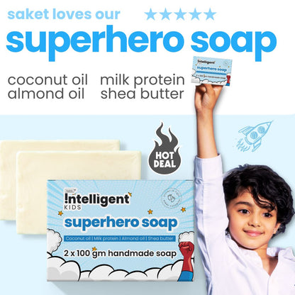 Intelligent Kids | Shop proven and effective Tuco Intelligent Baby Superhero Mild Soap for deep cleaning 200g. Nourishes skin and contains Coconut Oil, Milk Protein, and Almond