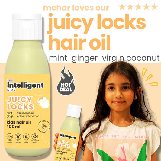 A nourishing hair oil formulated for children. This unique blend of botanical ingredients offers various benefits for young hair. Mint and ginger promote a refreshing sensation and stimulate the scalp, while virgin coconut oil provides deep conditioning. Activated charcoal helps in maintaining a clean scalp environment. Altogether it fights dandruff, boosts scalp and hair health.