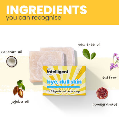 A revitalizing soap crafted for children's skin. Bright ideas soap is designed to rejuvenate and brighten dull skin. Kakadu plum offers vitamin C, curcumin promotes radiance, rosehip oil provides nourishment, and witch hazel leaf contributes to a refreshing feel.