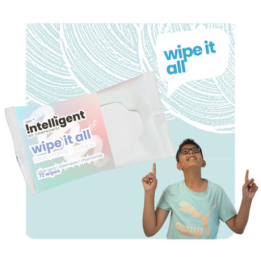 Tuco Intelligent Kids Wipe It All - No Compromise 72 Wipes Pack - Aloe Vera, Calendula, Chamomile - Safe and Gentle Wipes for Face, Hands, and Surfaces - Perfect for Everyday Use - Hypoallergenic and Dermatologically Tested for Kids