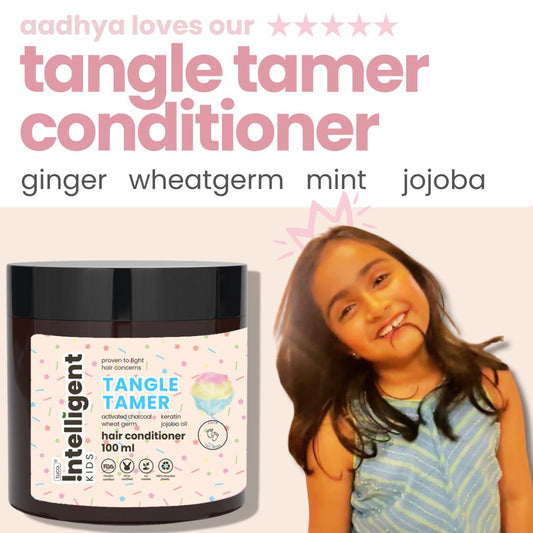 Tuco Intelligent Tangle Tamer Kids' Conditioner: A nourishing blend with activated charcoal, wheat germ, jojoba oil, and keratin. SLS, paraben, and phthalate-free, vegan, and PETA certified, it gently detangles and cares for delicate skin, perfect for eco-conscious families.