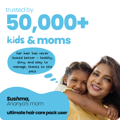 Tuco Intelligent Haircare Pack for Kids - Comprehensive Hair Care Set. Includes Hair Brained Shampoo (300ml) with hibiscus and almond oil, Juicy Locks Hair Oil (100ml) with mint and virgin coconut, and Tangle Tamer Conditioner (100ml) with keratin and jojoba oil. Ideal for gentle cleansing, nourishing, and detangling, made with natural, gentle ingredients for kids' hair